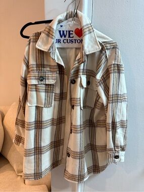 Forever 21 Cream and Brown Plaid Shacket